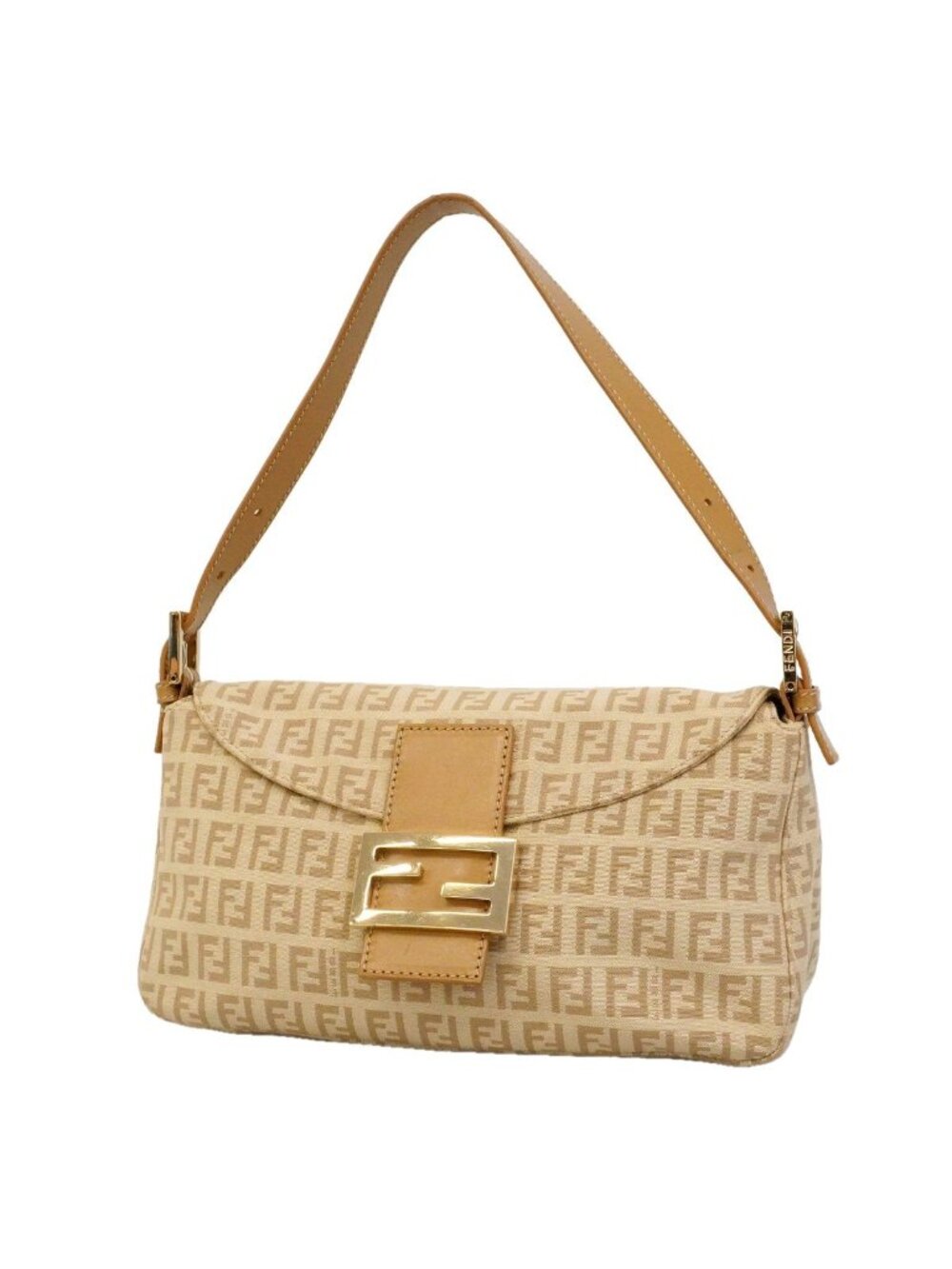 Fendi Handbag Zucchino Nylon Canvas Beige Gold